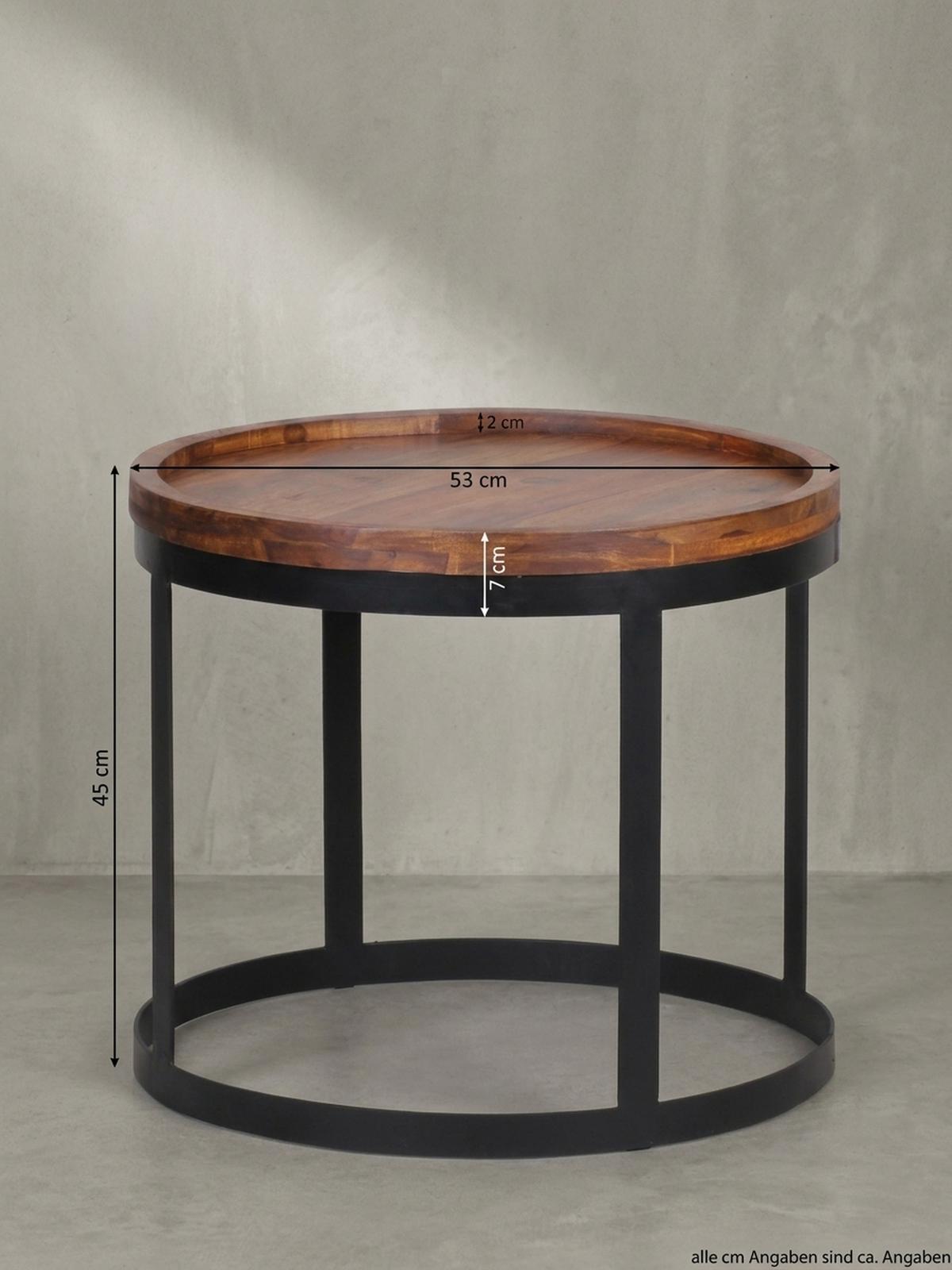 BEISTELLTISCH 2er Set Massivholz Metallgestell Rund Natur INDI, Braun 53x53x45 cm - Schwarz/Braun, Holz/Metall (53/53/45cm) - KADIMA DESIGN