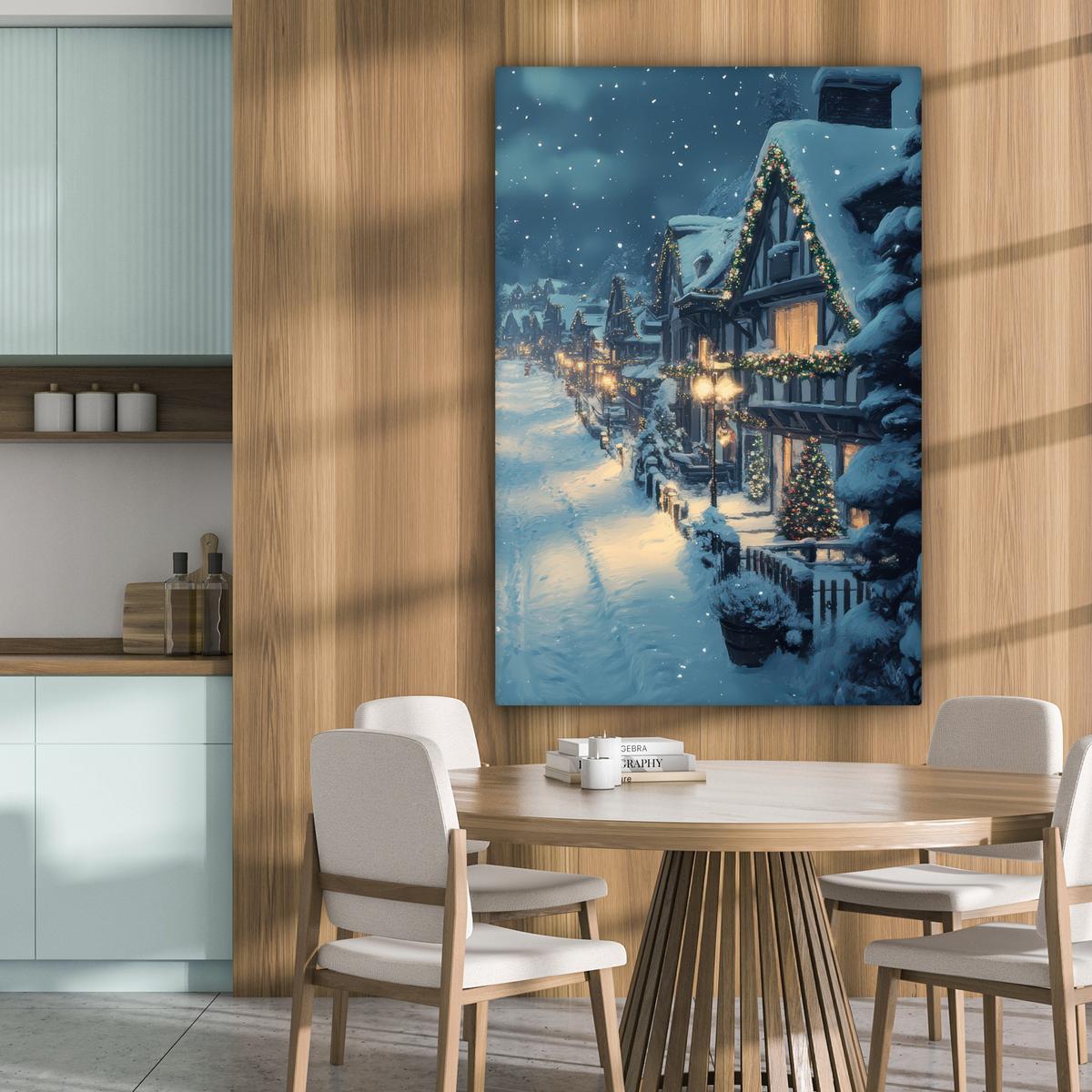 LEINWANDBILD Weihnachtsdorf - Weihnachten - Schnee - Winter Deko XXL 80x120 cm - Dunkelblau, Textil (80/120cm) - MuchoWow