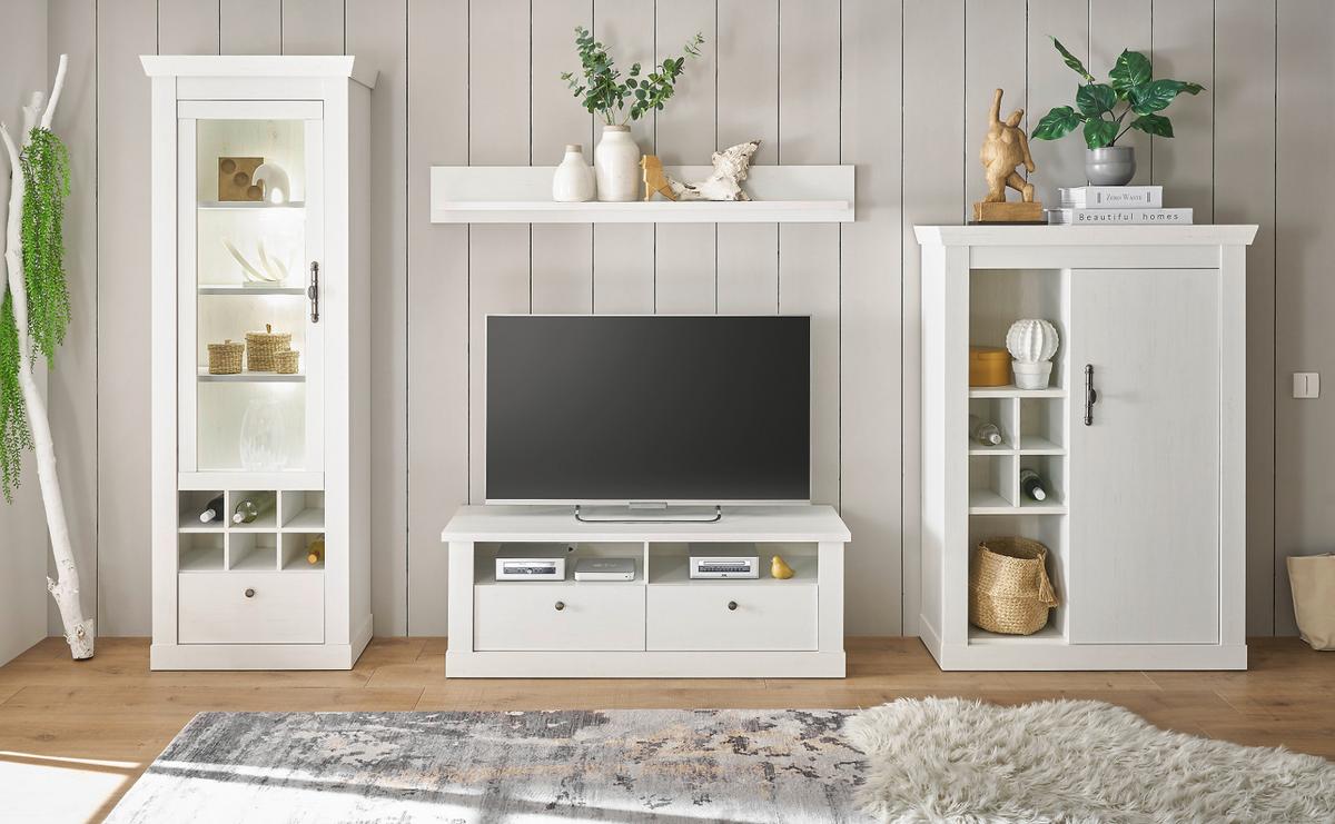 KOMMODE weiß Pinie Landhaus, Highboard 105 x 146 cm, Soft-Close-Funktion - Weiß, Holzwerkstoff/Kunststoff (107/146/38cm) - Furn.Design