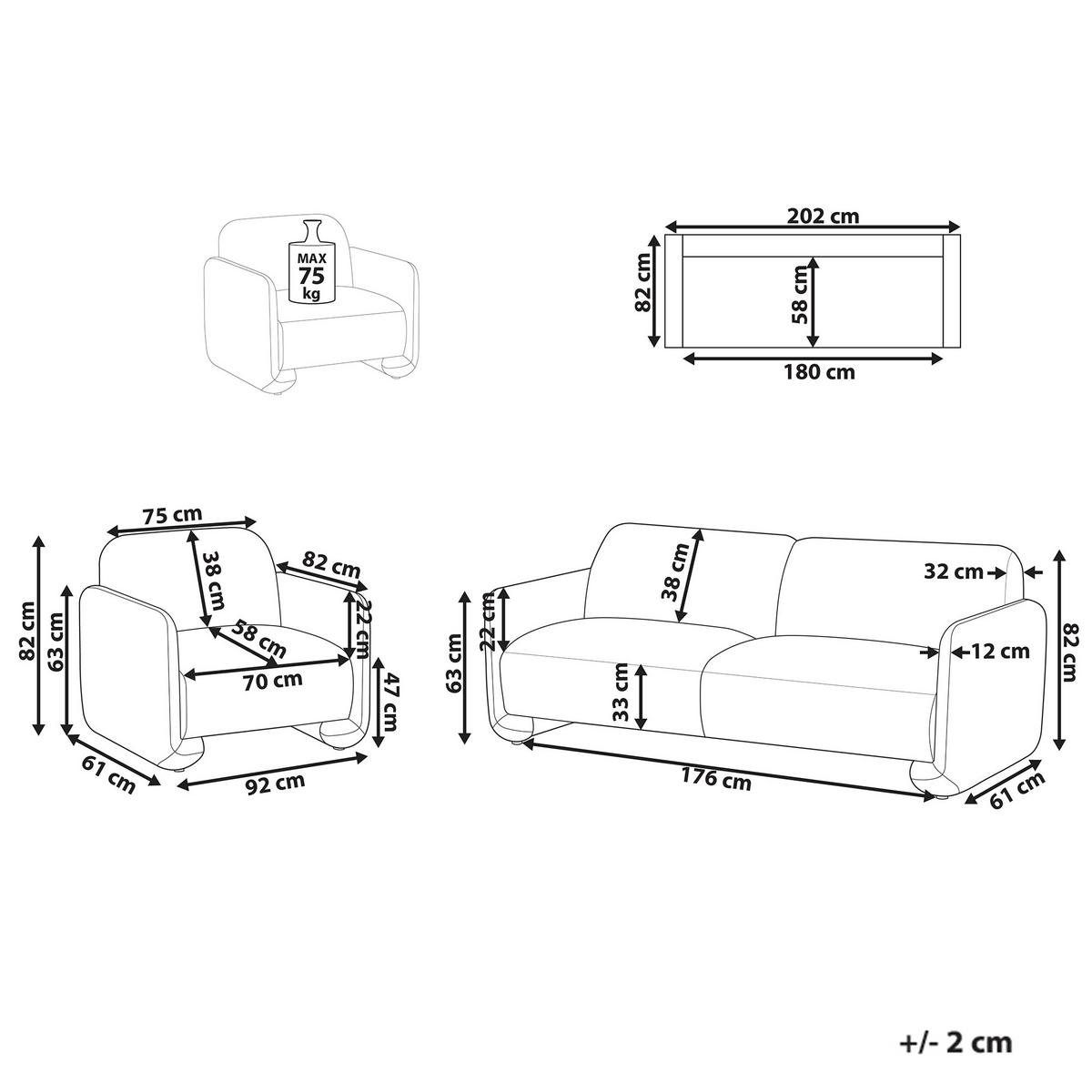 SOFA-SET 4-Sitzer Stoff Weiß Saland - Weiß, Textil (202/82/82cm) - Beliani