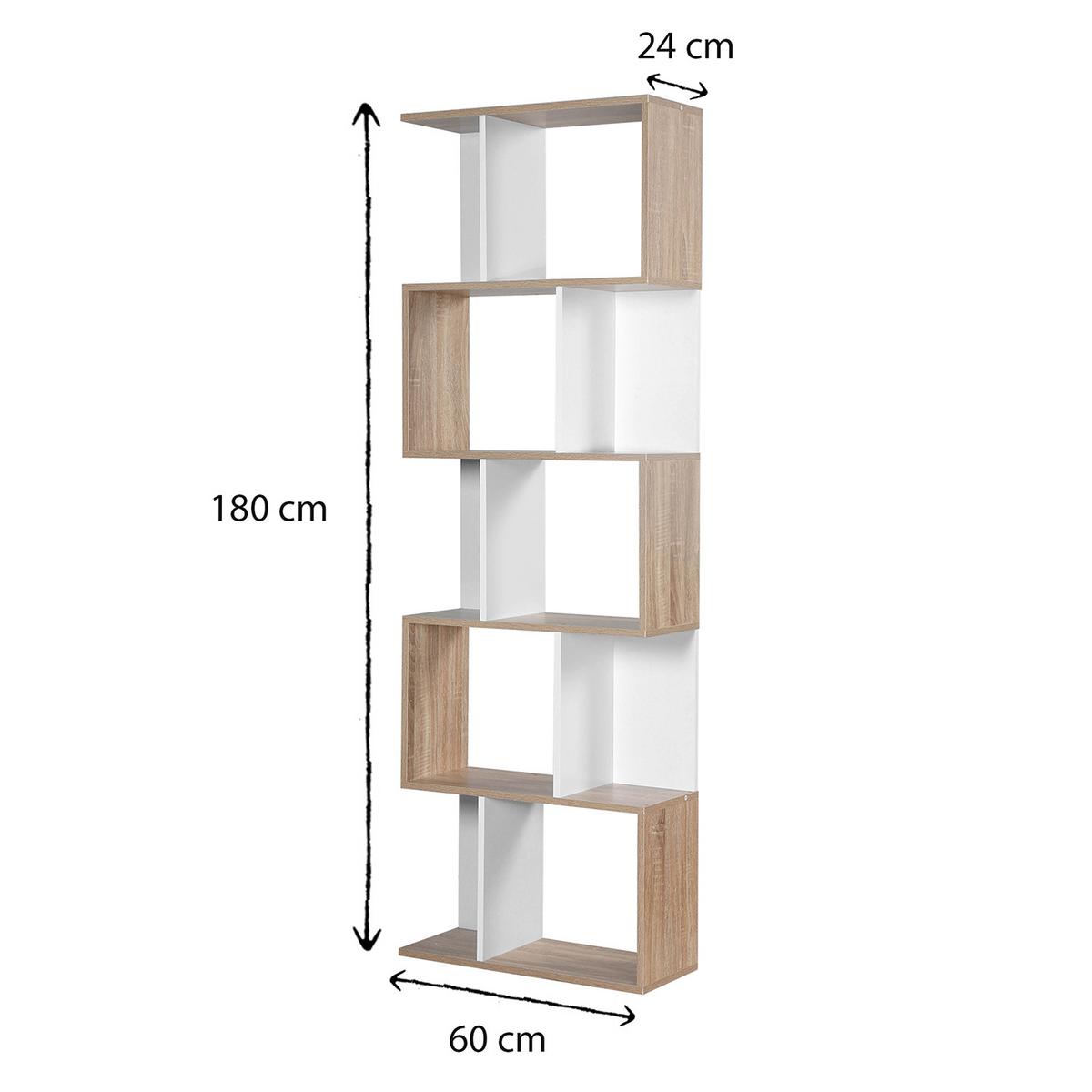 BÜCHERREGAL mit mehreren Fächern H180 cm - Dekor Holz und Weiß - Eschefarben, Holzwerkstoff (24/180/29cm) - Calicosy