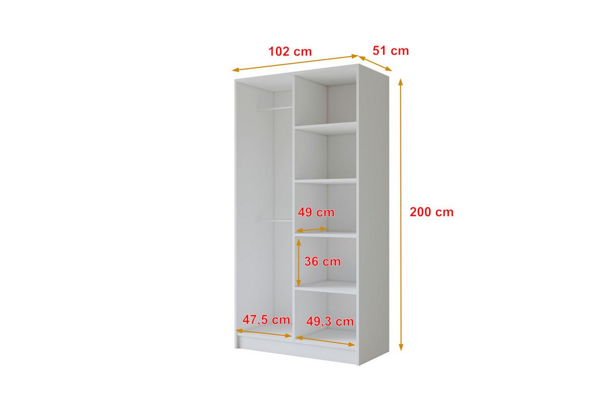KLEIDERSCHRANK - LESE - 102 - Weiß - Schwarz/Weiß, Holzwerkstoff (102/200/51cm) - ALTDECOR