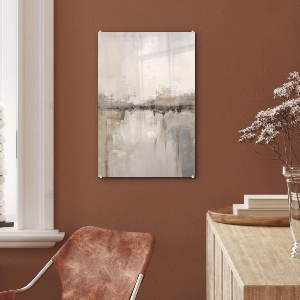 ACRYLGLASBILD Moderne Kunst - Abstrakt - Beige Wanddeko Wohnzimmer 40x60 cm - Beige, Glas (40/60cm) - MuchoWow