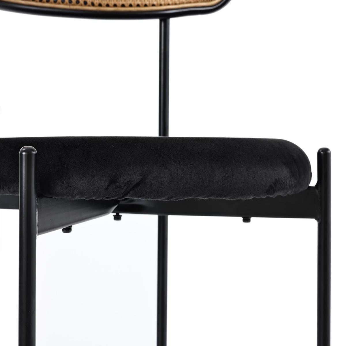 ESSZIMMERSTUHL Set 2er Schwarz Samt & Rattan Polsterstuhl mit Metallbeinen - Schwarz, Textil (51/75/51cm) - Urban Meuble