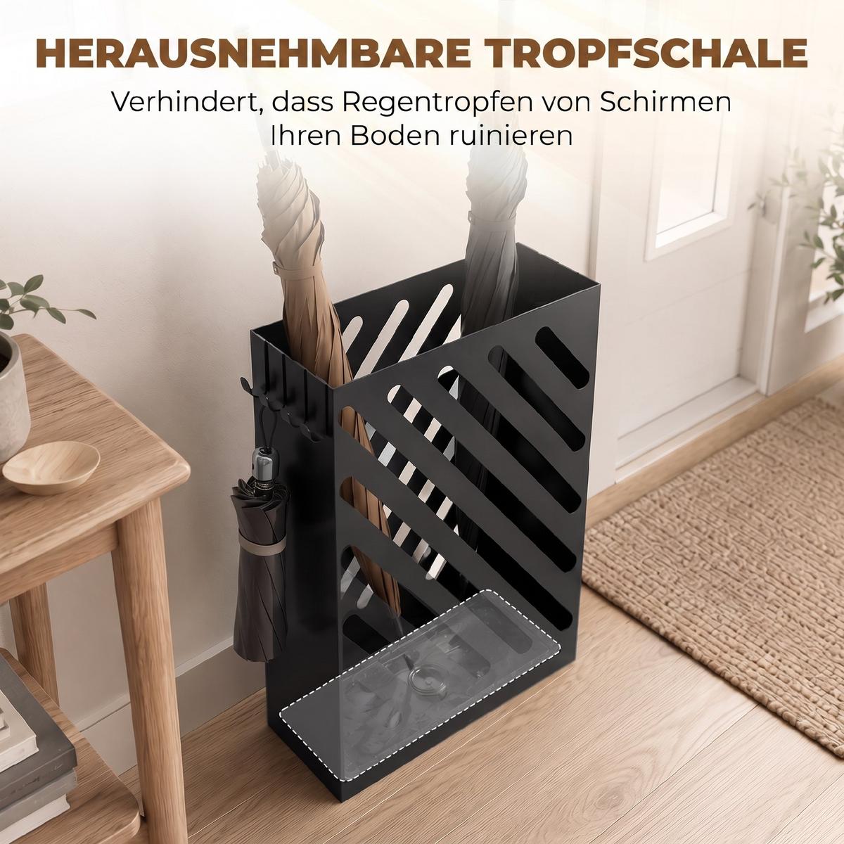 SCHIRMHALTER Stahl Schwarz - Schwarz, Metall (14/41/28cm) - HOMCOM