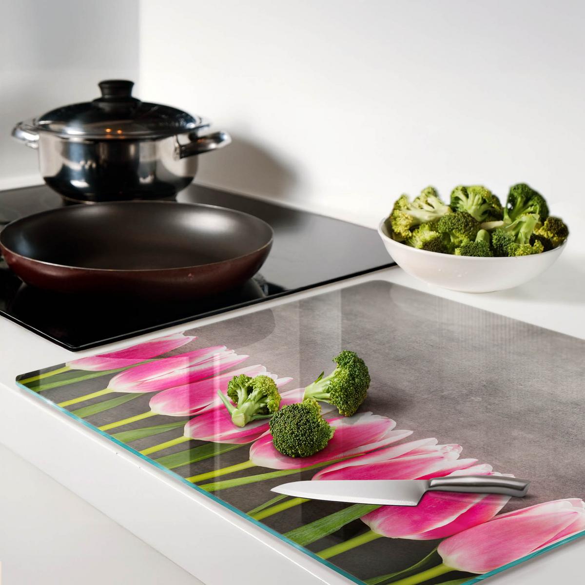 GLASPLATTE 60x52 cm Rosa Tulpen - Pink, Glas (60/0.4/52cm) - TULUP