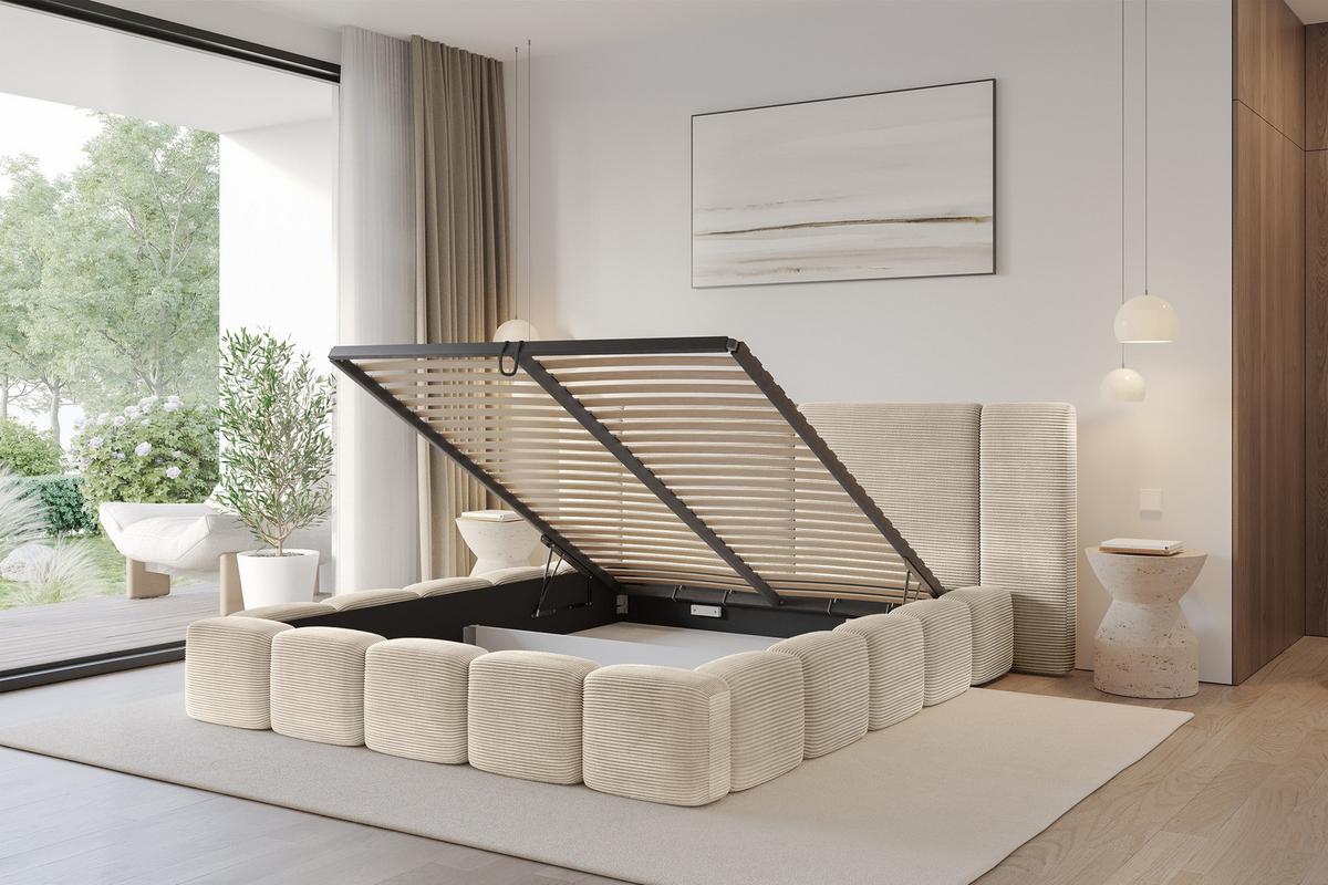 POLSTERBETT mit Bettkasten und Lattenrost, Bett mit Matratze H3/H4 - NILO 120x200 Beige - Creme, Holzwerkstoff/Textil (120/200cm) - ALTDECOR