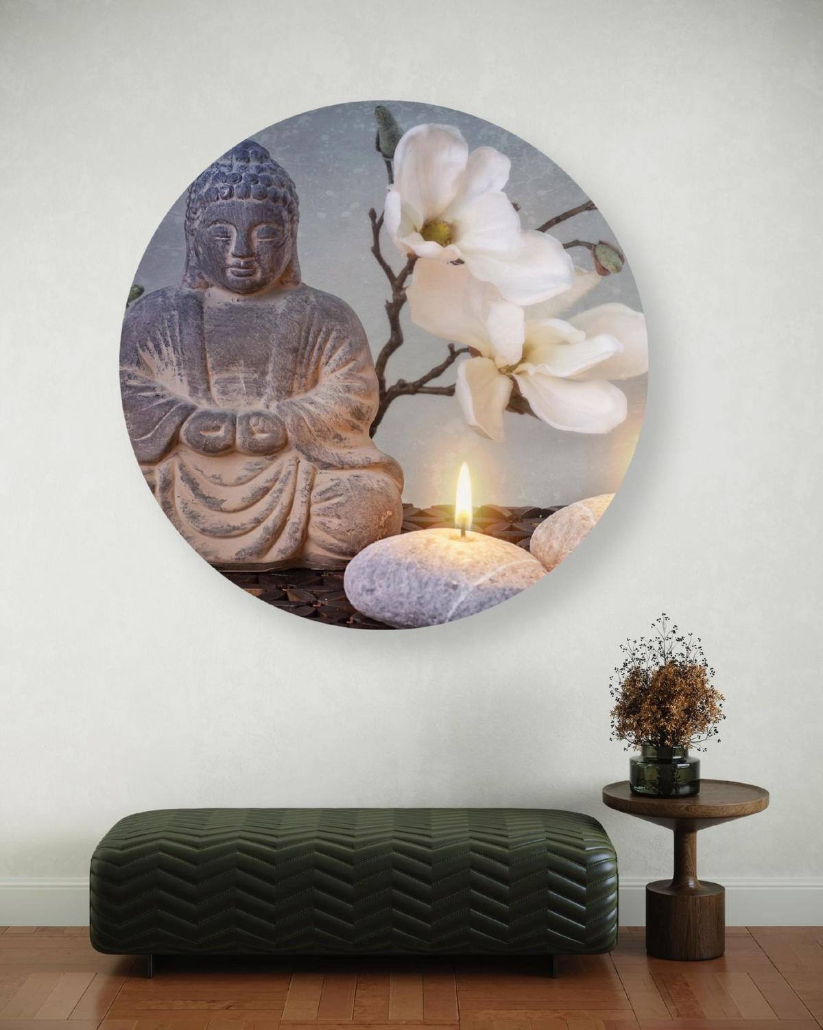 RUNDES BILD Grau 60/60 cm - Weiß/Grau, Textil (60/60cm) - KUNSTLOFT