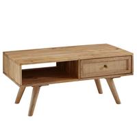 COUCHTISCH in Naturfarben aus Mango Massivholz und Rattan, 90x40x45cm mit Stauraum und Schublade - Braun, Holz (90/45/40cm) - KADIMA DESIGN