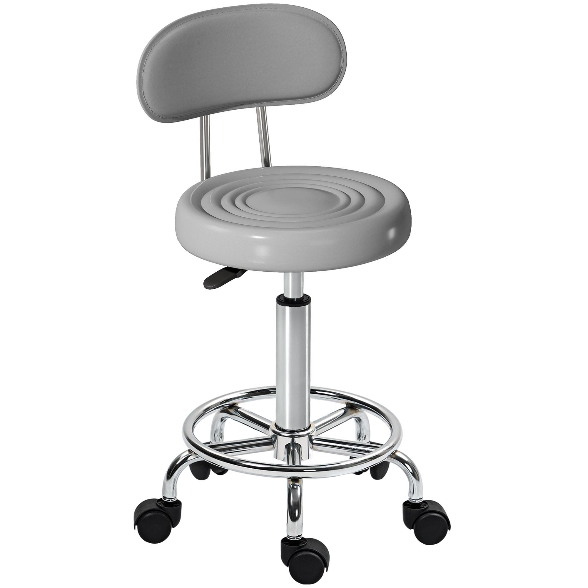 ROLLHOCKER höhenverstellbar Drehhocker Drehbar Salon Hocker mit Lehne, Rädern - Silberfarben/Grau, Kunststoff/Textil (32/86/40cm) - HOMCOM