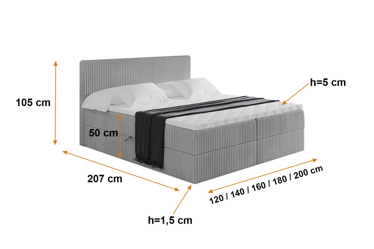 BOXBETT mit Matratze H3 und Lattenrost - TOLO - 140x200 Cord - Hellgrau - Hellgrau, Holzwerkstoff/Kunststoff (140/200cm) - ALTDECOR