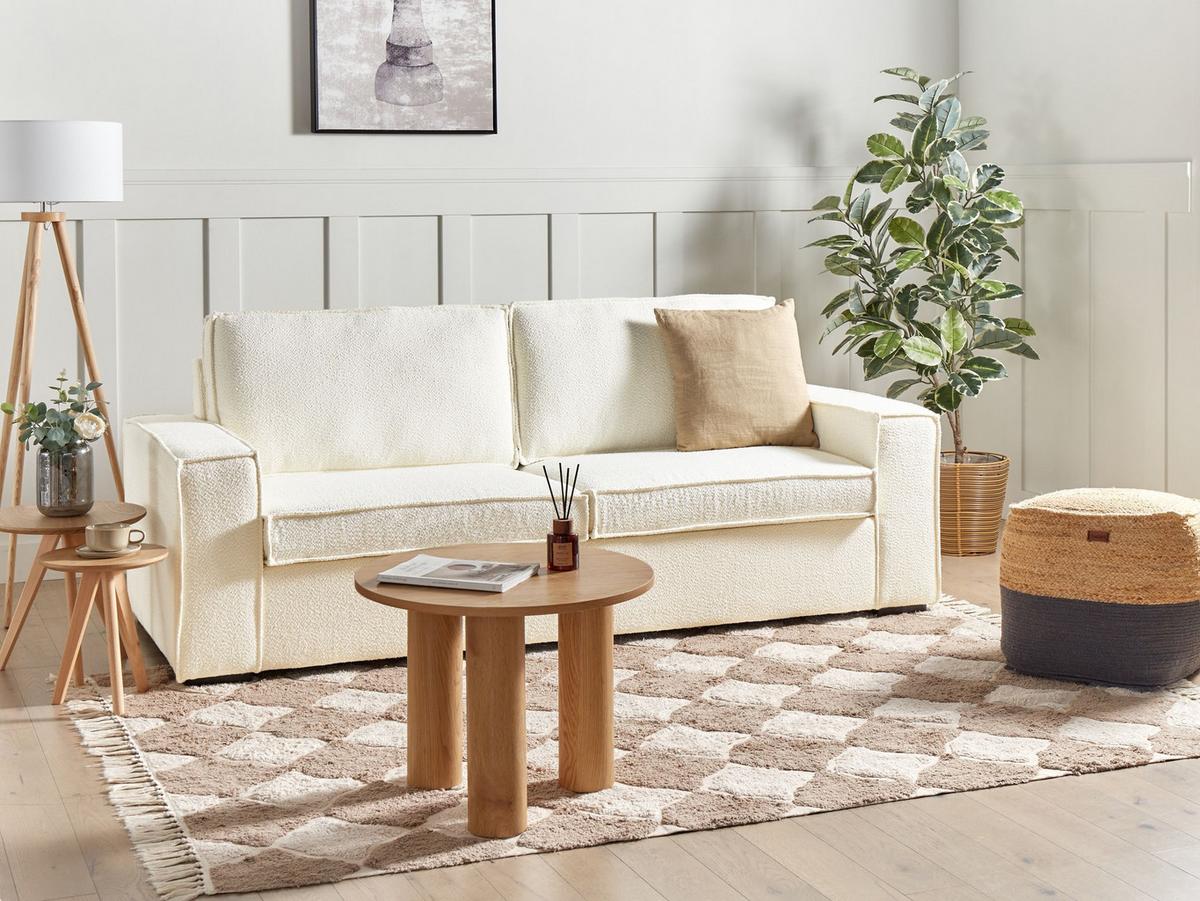 SCHLAFSOFA 3-Sitzer Bouclé Cremeweiß Vuokatti - Creme, Textil (216/89/86cm) - Beliani