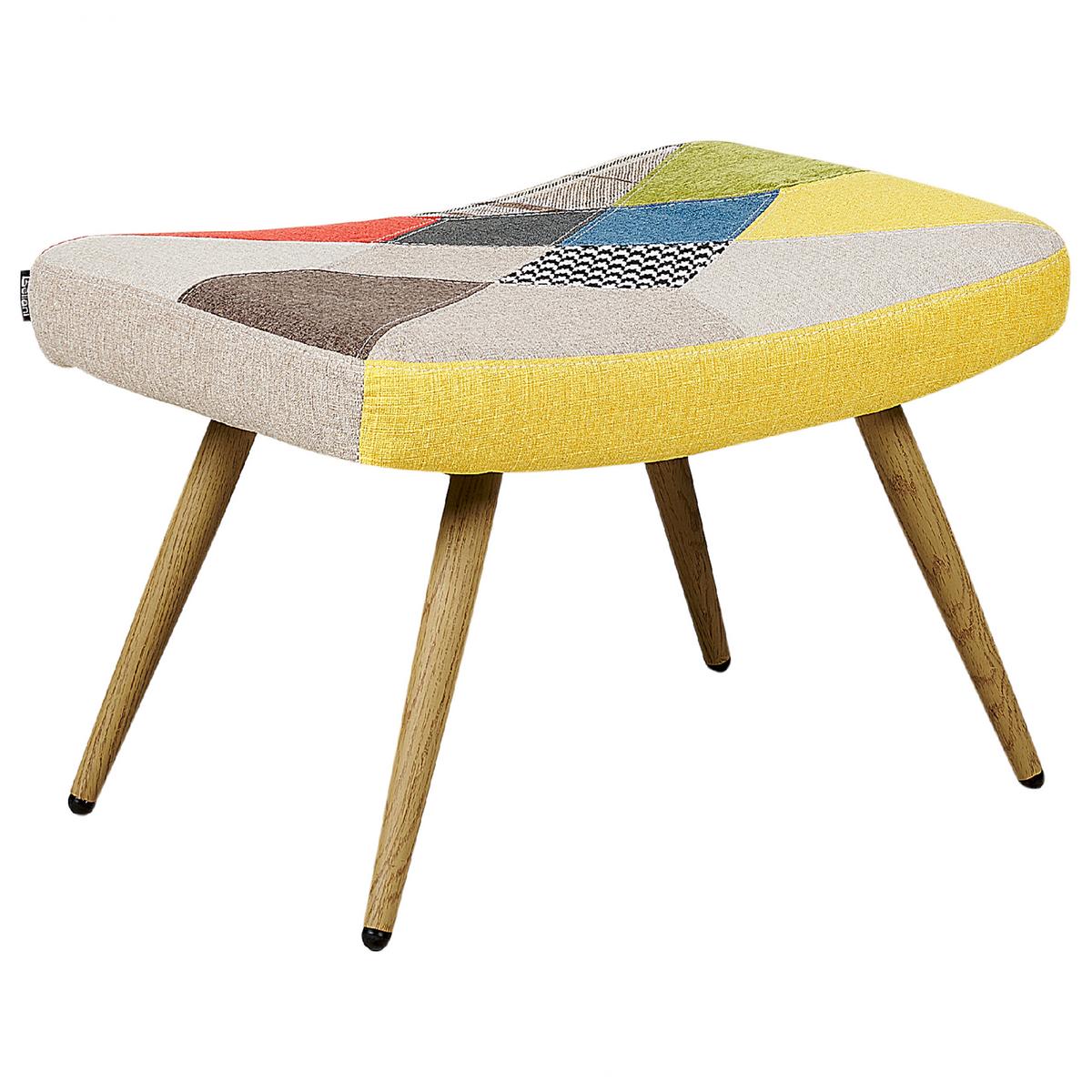 SESSEL Patchwork mehrfarbig mit Hocker Vejle - Blau/Beige, Textil (62/93/78cm) - Beliani