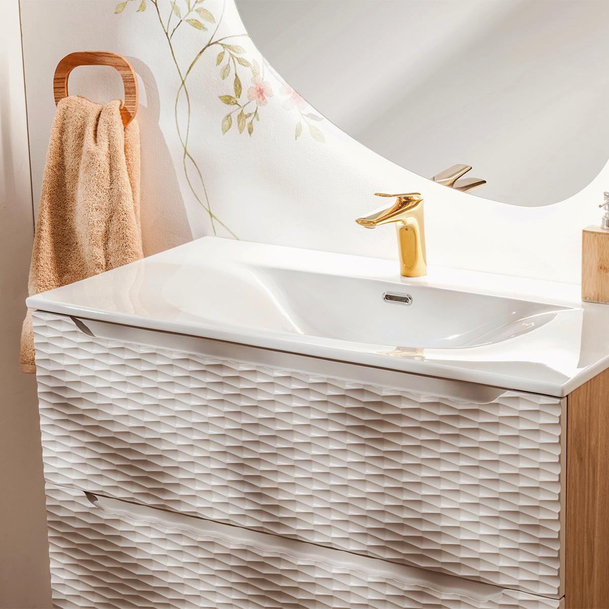WASCHTISCH 90cm Elora Beige und Holz - Beige, Holzwerkstoff (90/57/46cm) - Petits-meubles