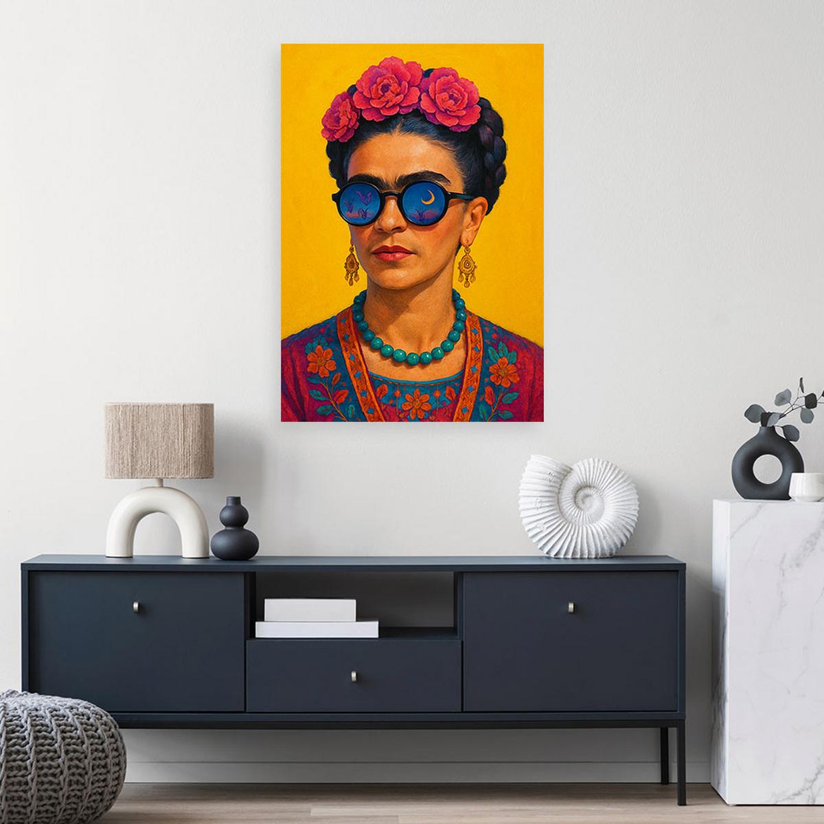 LEINWANDBILD Frida Kahlo Porträt einer Frau Pop Art 40x60cm - Gelb, Textil (40/60cm) - Feeby