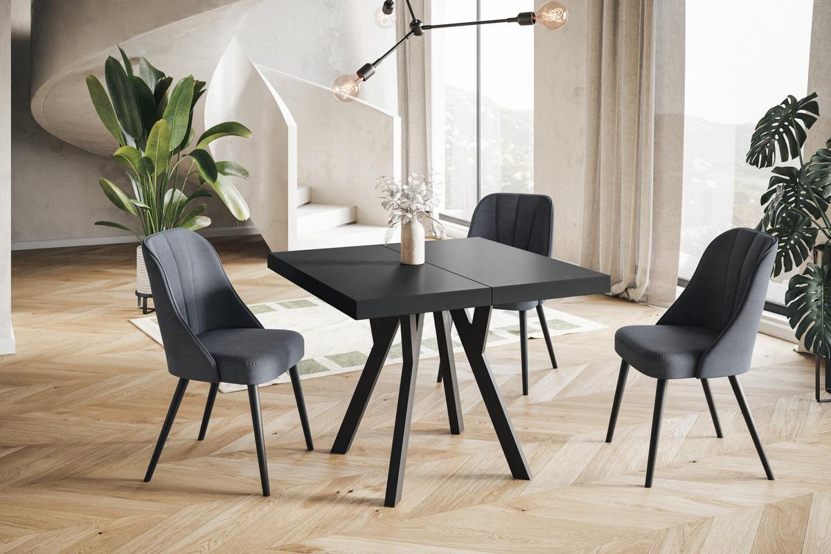 QUADRATISCHER Esstisch ausziehbar – Moderner Wohnzimmertisch und Küchentisch – Tisch mit Holzbeinen, Durchmesser 90 cm - 190 cm - Farbe Schwarz - Schwarz, Holzwerkstoff (90/90/77cm) - Alpi-Möbel