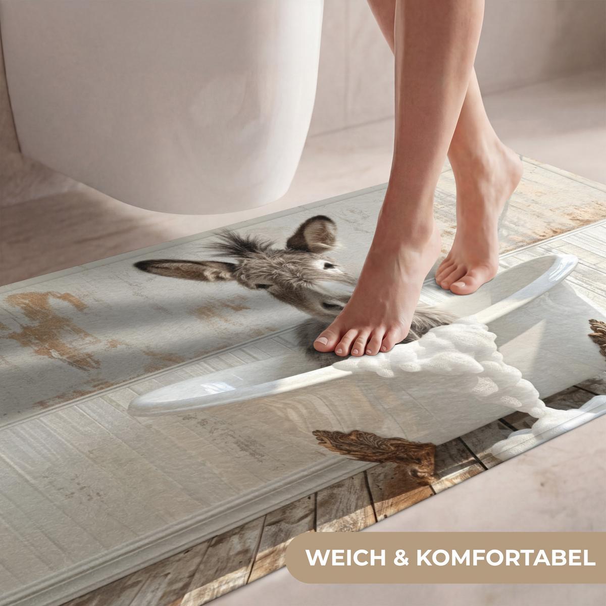 WC-VORLEGER Esel - Tiere - Badewanne - Schaumstoff WC Teppich 120x60 cm - Creme, Textil (120/1cm) - OnlyWow