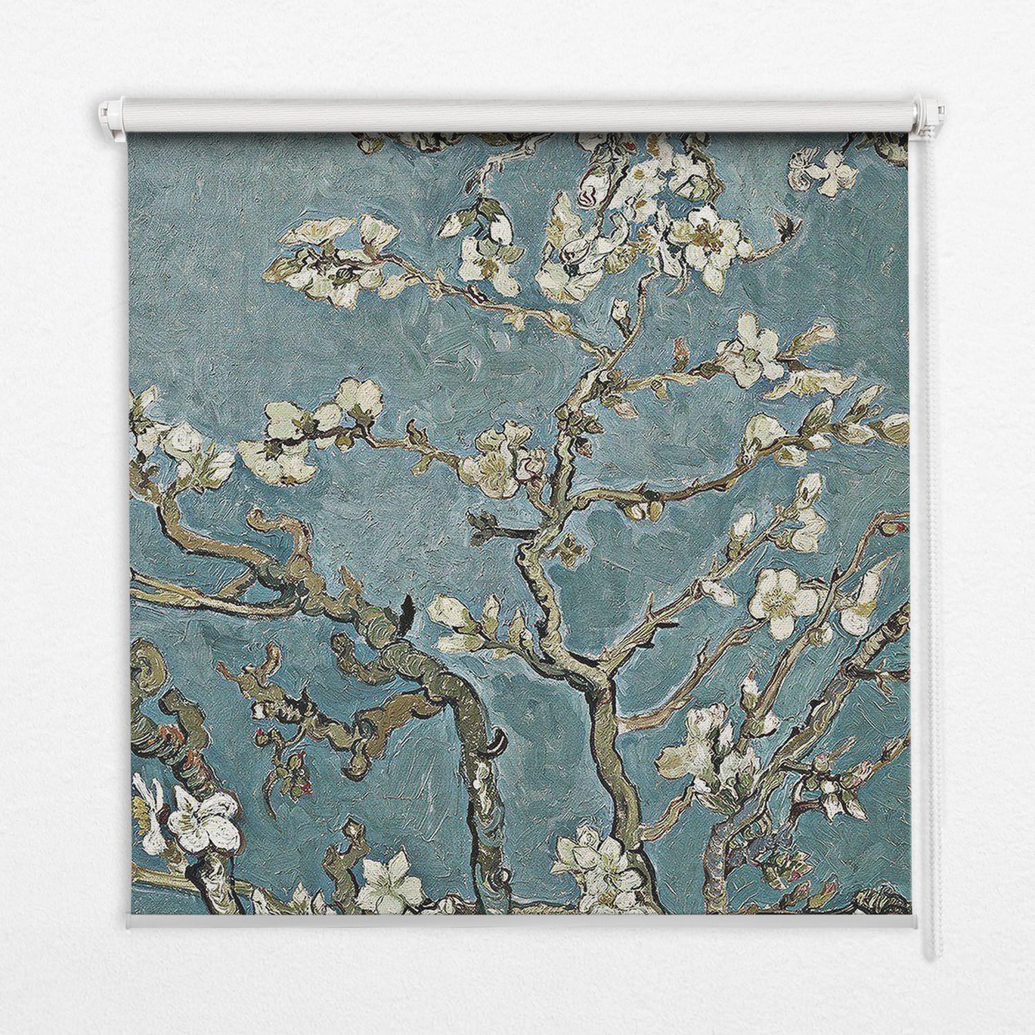 INNENROLLO - Fensterrollo - Rollo - 90x180 cm - Zweige auf blauem Hintergrund - Blau, Kunststoff (90/180/0.5cm) - TULUP