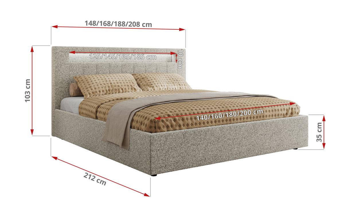 POLSTERBETT GOLD 5 CLASSIC 160/200 - Hellgrau Strukture - Multipocket-Matratze - Hellgrau, Textil (160/200cm) - MKS