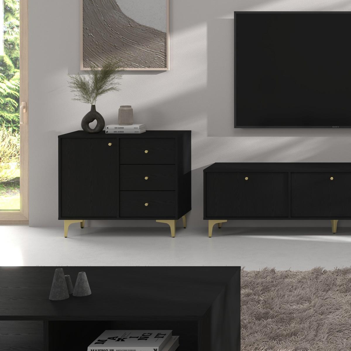 KOMMODE TORINO 84/72/41 cm mit 3 Schubladen 1 Türen Graphitfarben - Graphitfarben, Holzwerkstoff (84/72/41cm) - MASSENO