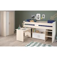 KINDERZIMMER Set Hochbett 90x200 cm mit Schreibtisch Kleiderschrank - Silberfarben/Weiß, Holzwerkstoff/Kunststoff (206/179/114cm) - Parisot Meuble