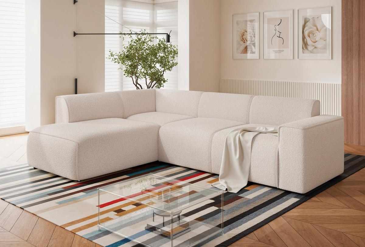 ECKSOFA ZAVO Links Feiner Mischstoff in Creme - Creme, Kunststoff/Textil (310/218cm) - Idohome