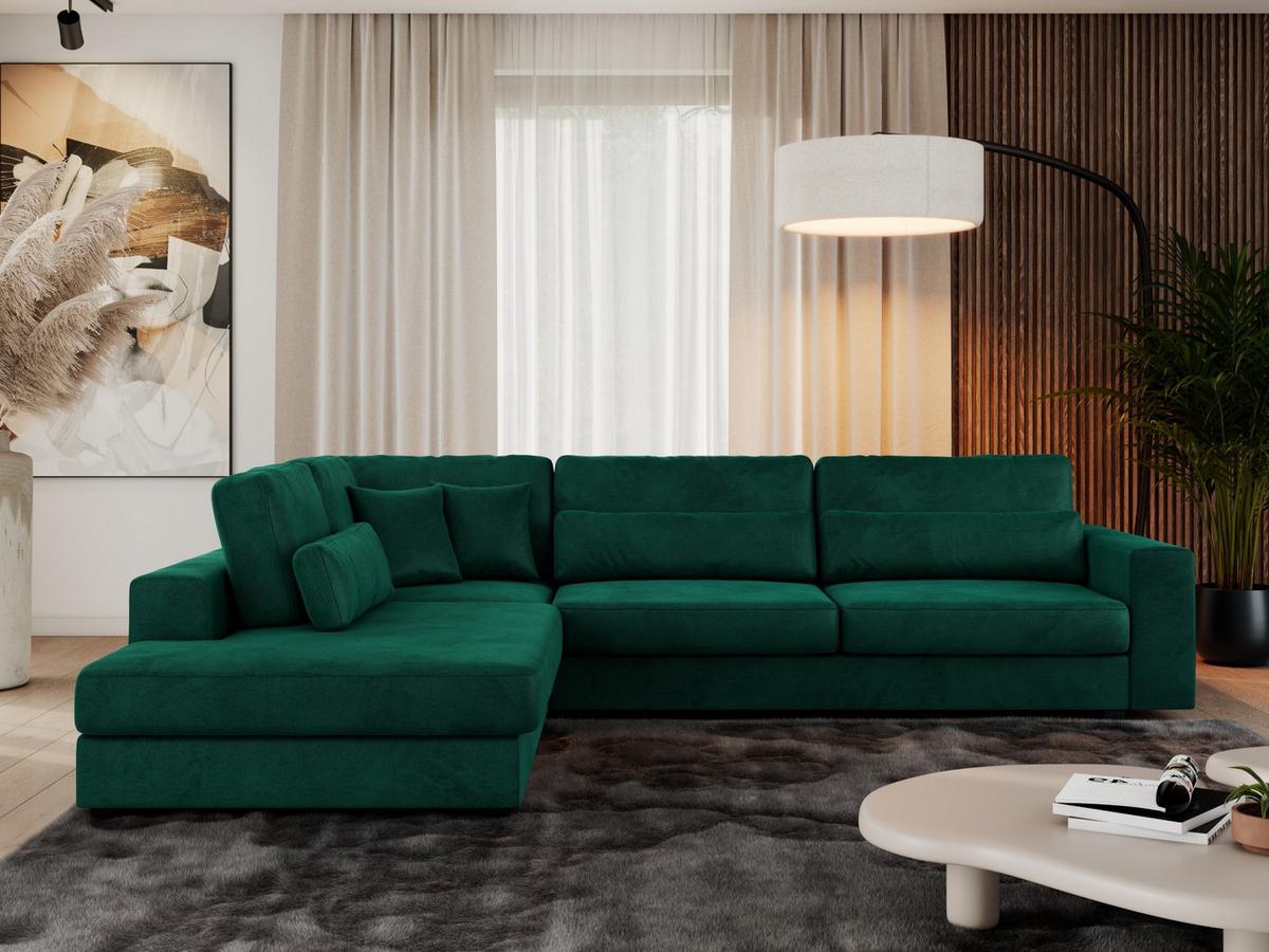ECKSOFA Savona Dunkelgrün Velvet - links - Dunkelgrün/Schwarz, Kunststoff/Textil (316/249cm) - MKS
