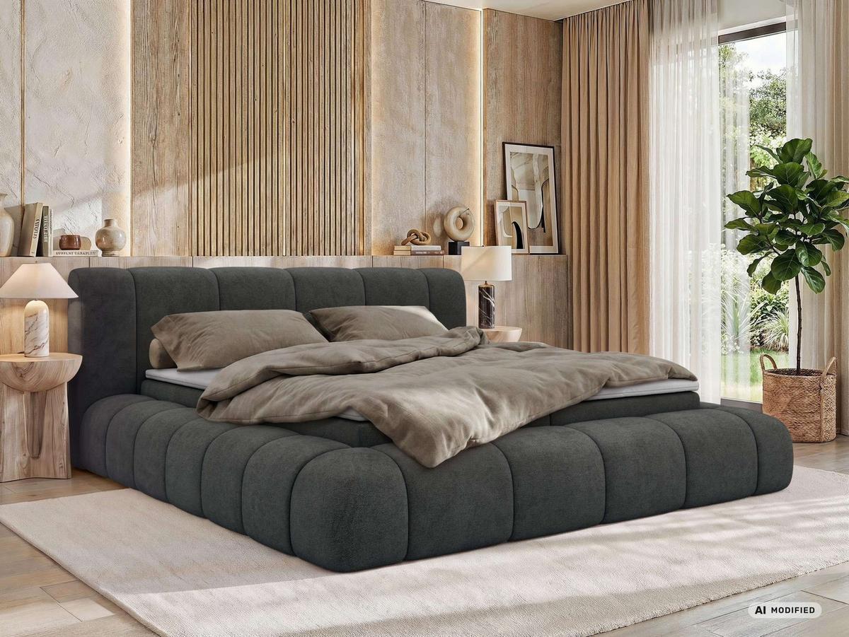 BOXBETT NUBEA 140/200 - Dunkelgrau Stukture - Topper Visco - H4 - Taupe/Dunkelgrau, Kunststoff/Textil (140/200cm) - MKS