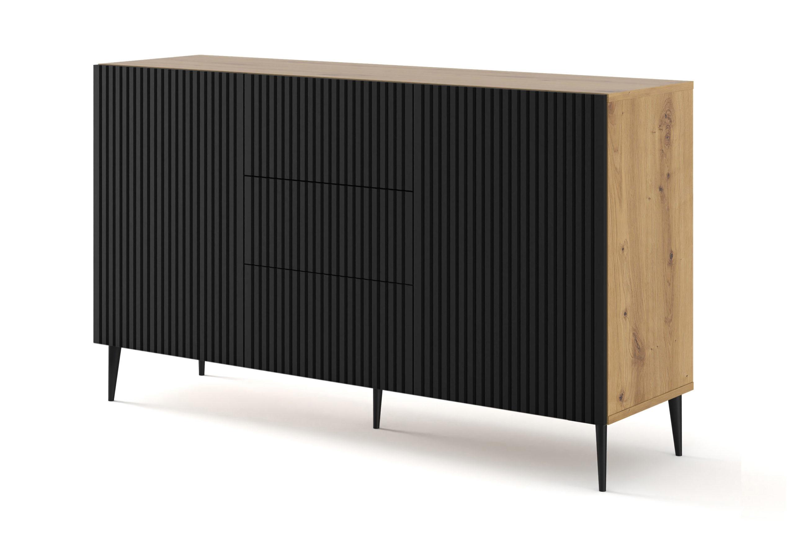 KOMMODE Artisan Eiche, Schwarz, Schwarz 150/87/42 - Schwarz, Holzwerkstoff (150/87/42cm) - RAUMHIRSCH FURNITURE
