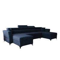WOHNLANDSCHAFT Ribella Blau 345/180/100 cm mit Schlaffunktion - Schwarz/Dunkelblau, Textil/Metall (345/100/180cm) - AX Living