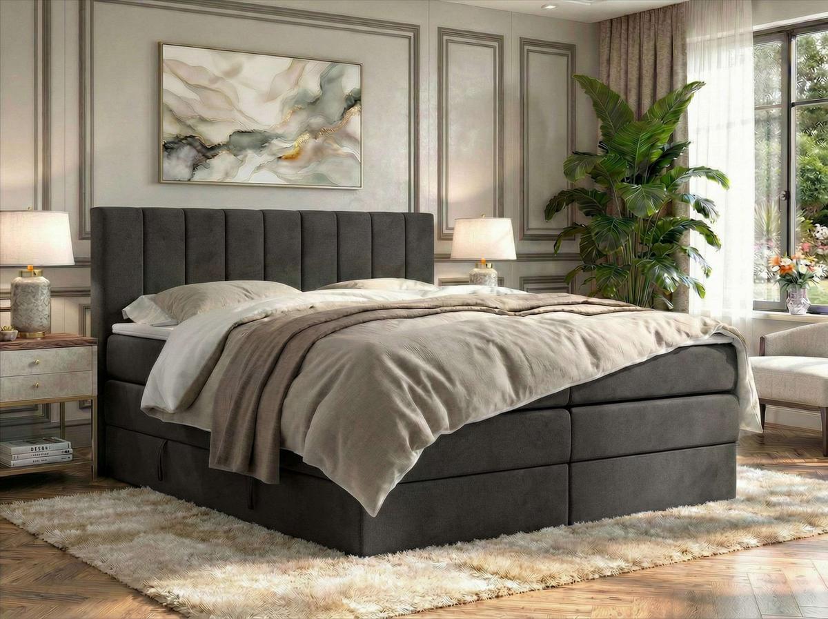 BOXSPRINGBETT ALVER KING 200/200 - Dunkelgrau Velvet - H3 - Dunkelgrau, Textil (200/200cm) - MKS