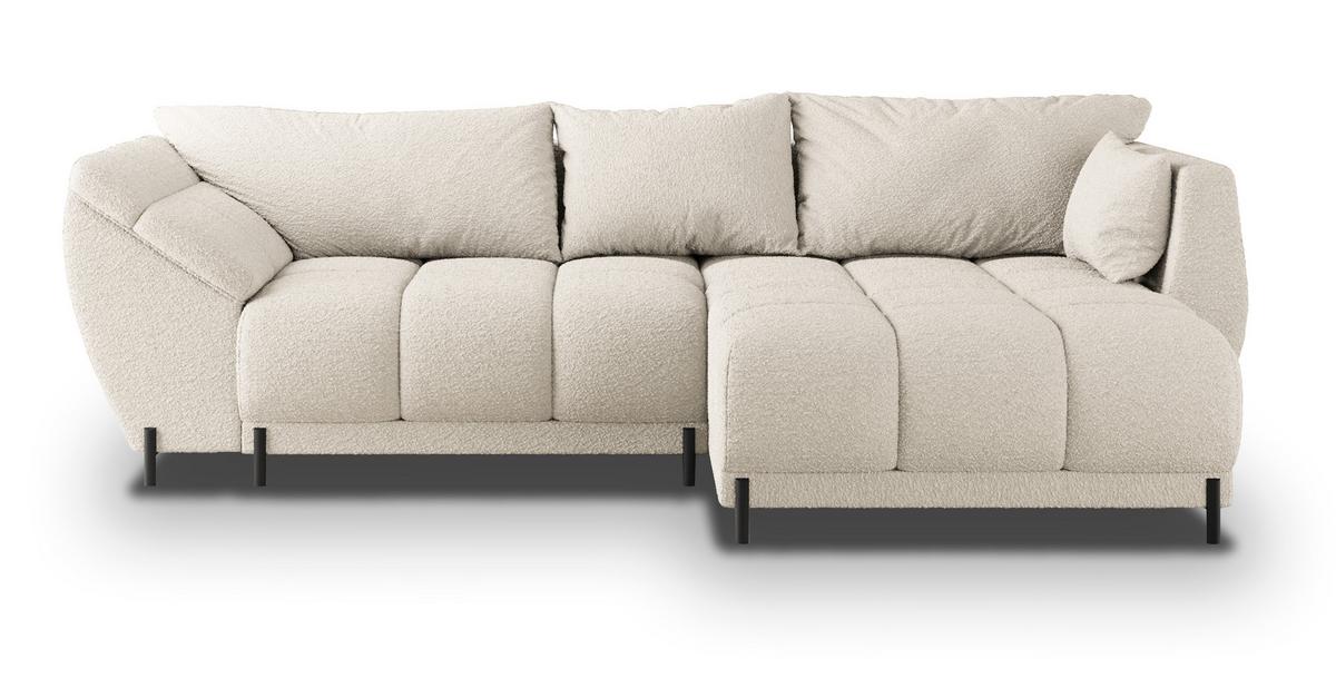 ECKSOFA VESTANO R-S Creme Boucle-Stoff mit Schlaffunktion - Creme, Holz (287/182cm) - MASSENO