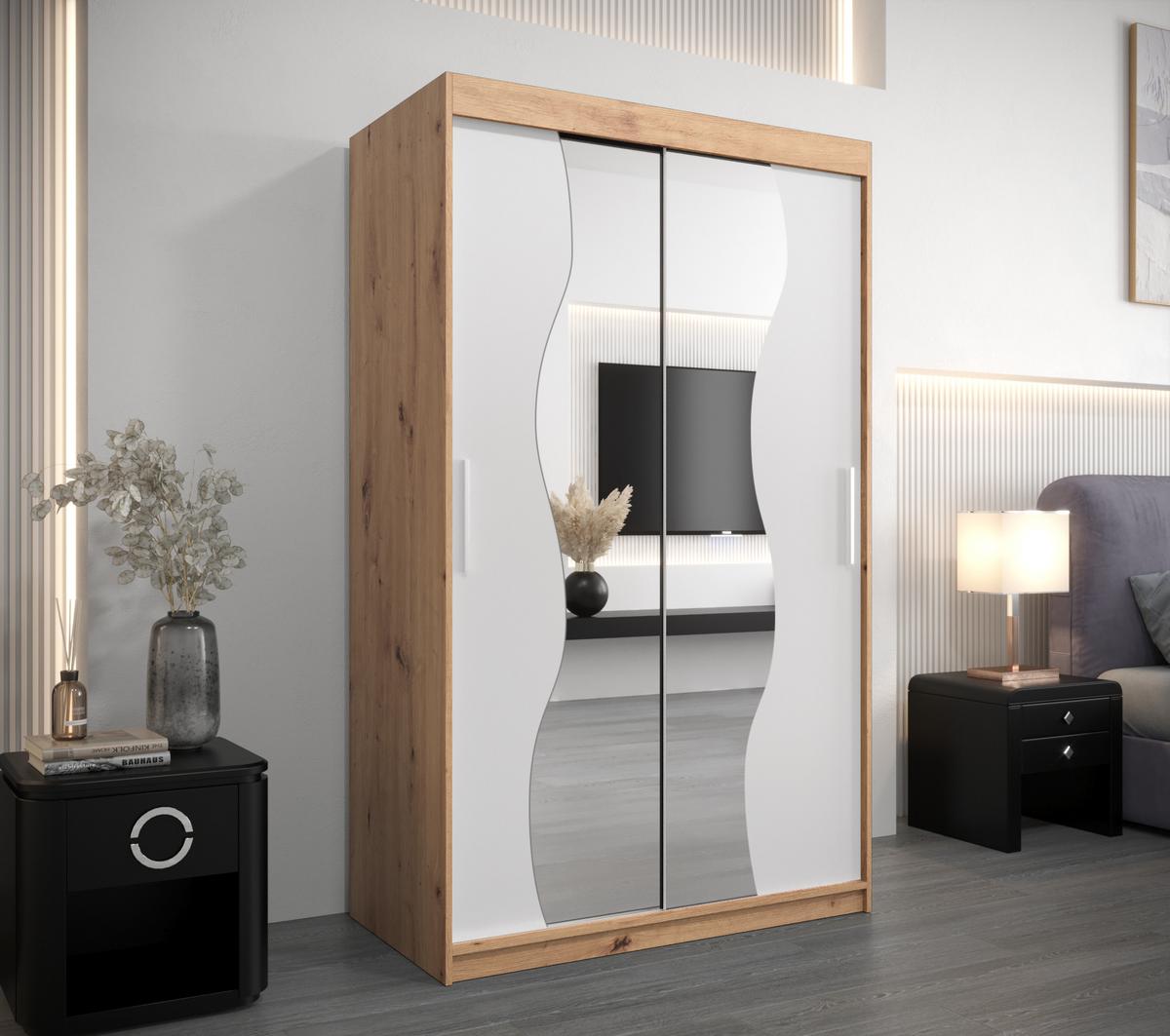 SCHWEBETÜRENSCHRANK 200/120/62 2-türig - Silberfarben/Weiß, Holz/Kunststoff (120/200/62cm) - MÖBEL KRYSPOL