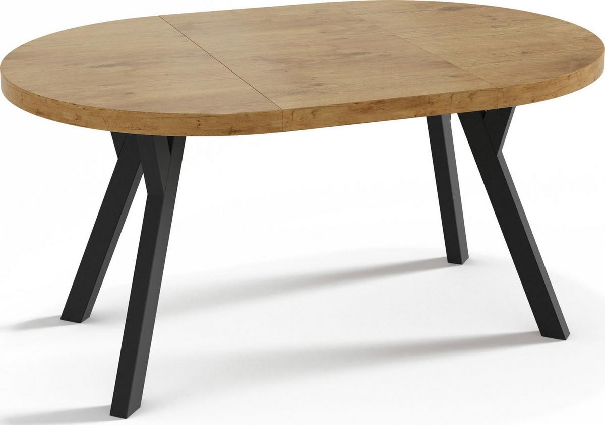 ESSTISCH Twixy runder ausziehbarer, Lancelot Eiche 100-200/100/76 cm - Eichefarben/Schwarz, Holz/Holzwerkstoff (100/200/76cm) - WFL GROUP