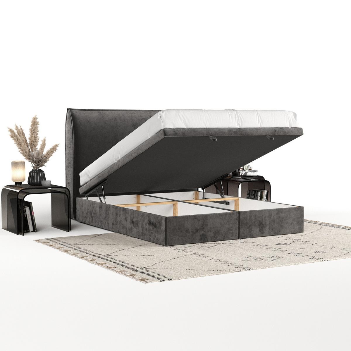 POLSTERBETT Tuvalu mit Stauraum 200/200 cm Stahl im Lotta Stoff - Graphitfarben/Schwarz, Holz/Holzwerkstoff (200/200cm) - AltaBeds