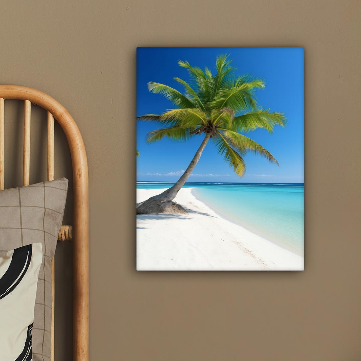 LEINWANDBILD Strand - Palme - Tropisch - Meer Room Decor 30x40 cm - Grün, Textil (30/40cm) - MuchoWow