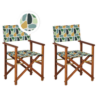 GARTENSTUHL 2er-Set Akazienholz dunkelbraun Auflagen cremeweiß/mehrfarbig Fleckenmuster Cine - Dunkelbraun/Creme, Holz (50/91/50cm) - Beliani