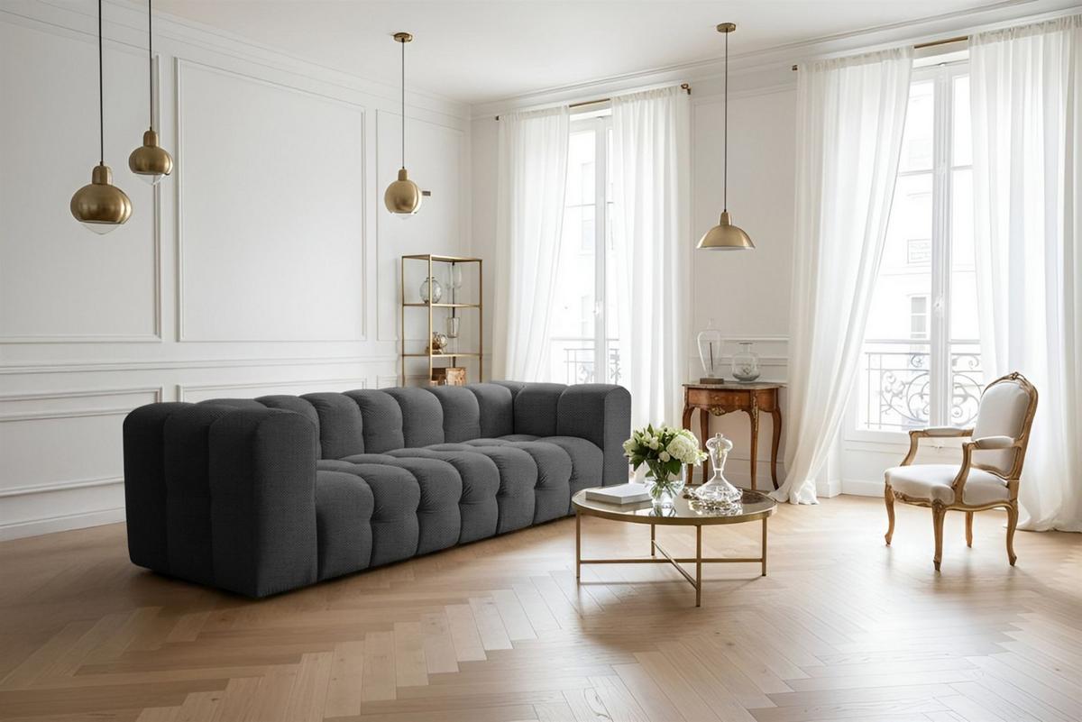 SOFASET Solvie 3-4 In Moly - Anthrazit, Holzwerkstoff/Textil (250/75/106cm) - Fun Möbel