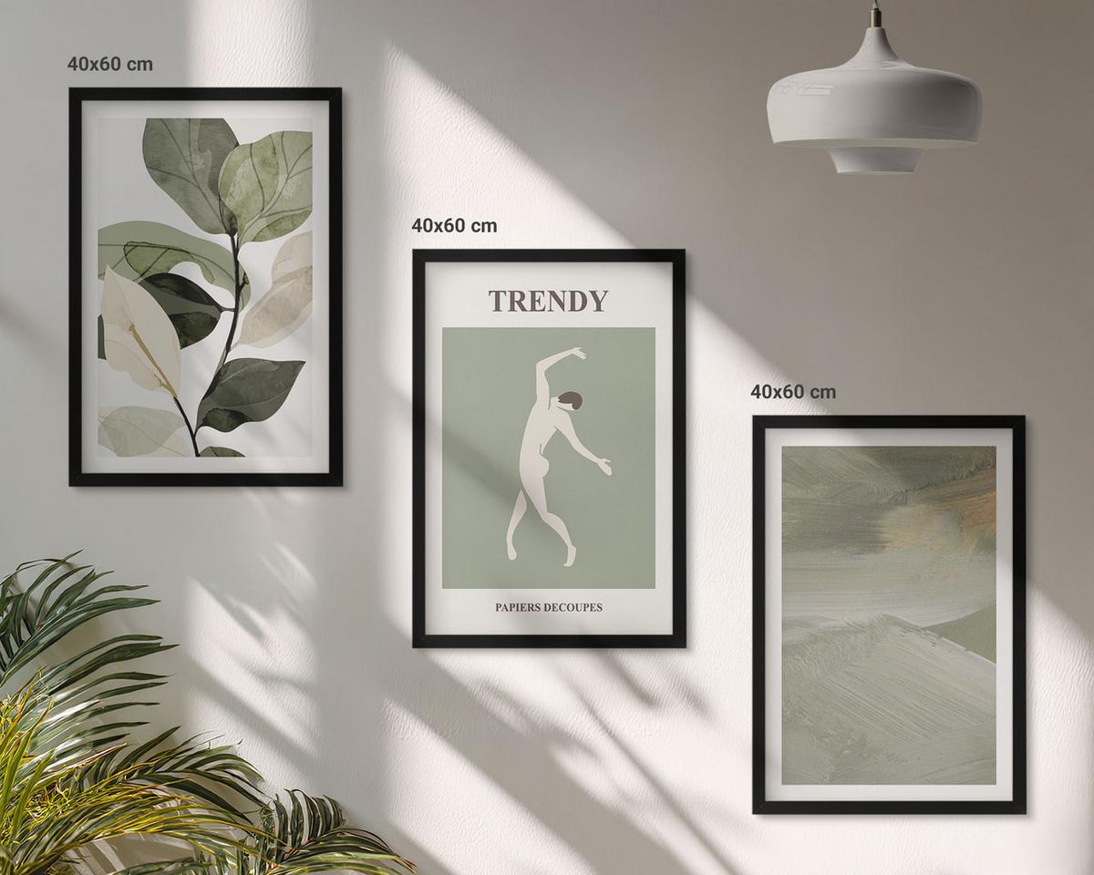 BILDER SET 3er Set - 40x60 cm Schwarzer Rahmen - Abstrakte Pflanzensilhouettenmuster - Schwarz, Kunststoff (40/60cm) - TULUP