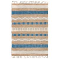JUTETEPPICH handgewebt mit Fransen WHARFE, im Ethno-Stil, Natur-Blau, 120 x 170 cm - Blau, Textil (170/120cm) - KADIMA DESIGN