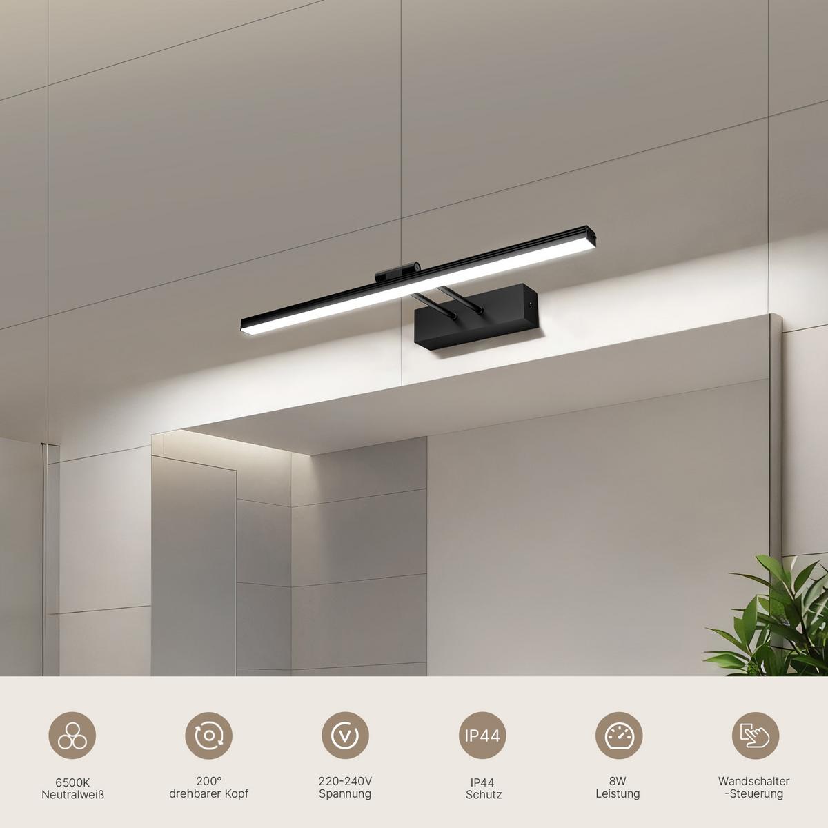 SPIEGELLEUCHTE LED Schwarz 6500K 40/16/4 cm - Schwarz, Kunststoff (4/40/16cm) - EMKE