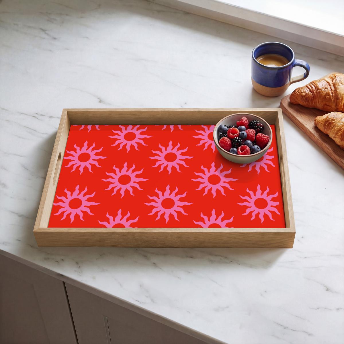 TABLETT Sonnen - Rot - Rosa - Muster - Sommer 50x35 cm - Rot, Holz (50/5/5cm) - OnlyWow