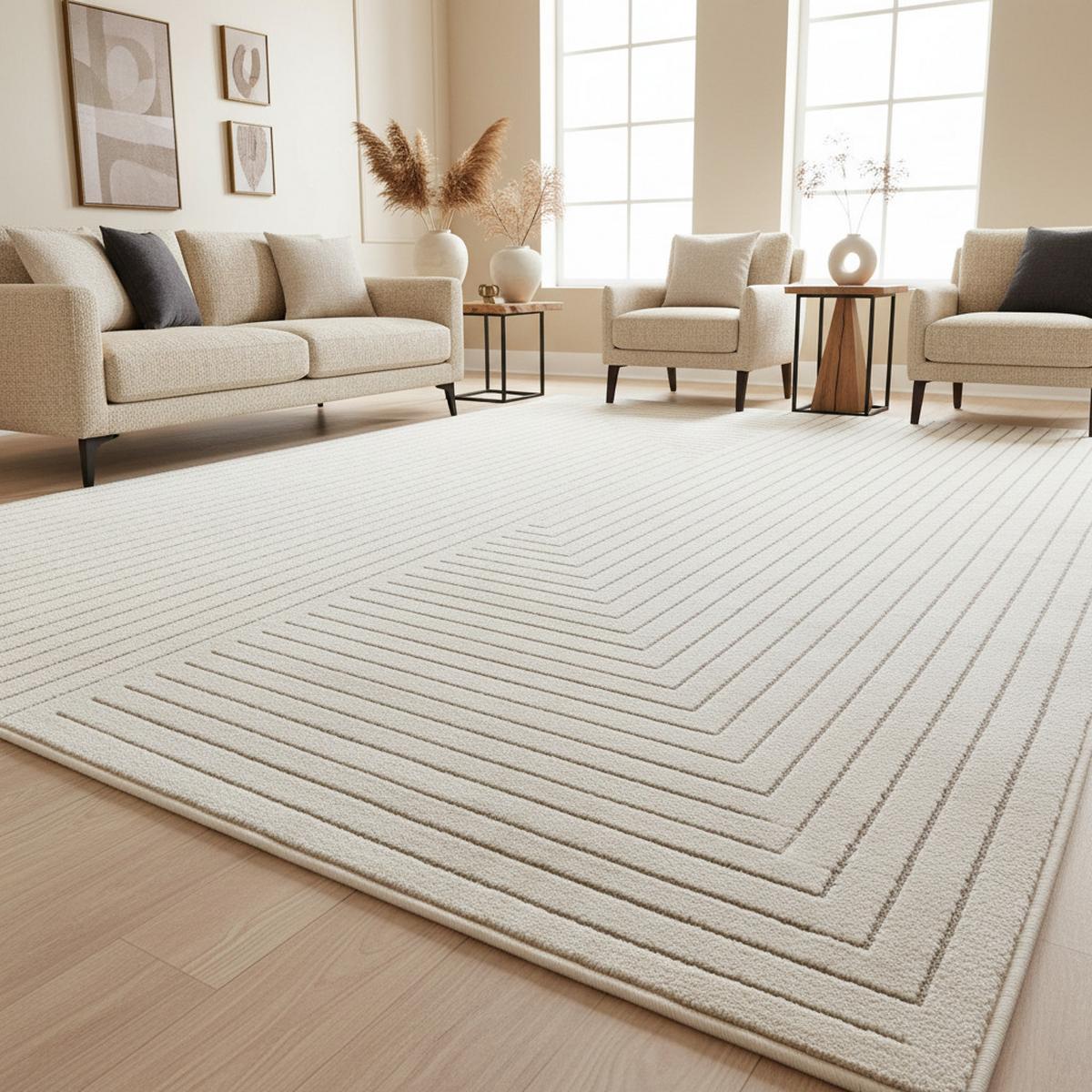 TEPPICH Outdoor ENGADIN in Creme, im Skandi-Stil mit 3D-Design, aus Polypropylen, 200 x 290 cm - Beige, Textil (290/200cm) - KADIMA DESIGN