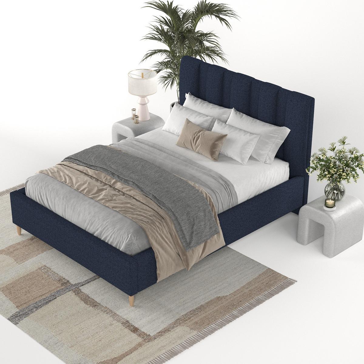 POLSTERBETT Loom 120/200 cm Marineblau im Riva Stoff - Naturfarben/Dunkelblau, Holz/Holzwerkstoff (120/200cm) - AltaBeds