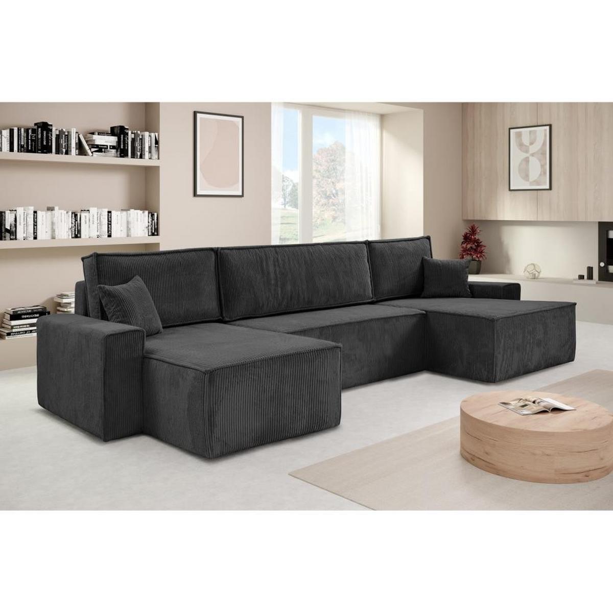 WOHNLANDSCHAFT Hektor U mit Schlaffunktion dunkelgrau - Dunkelgrau/Schwarz, Kunststoff/Textil (377/94/152cm) - Beautysofa
