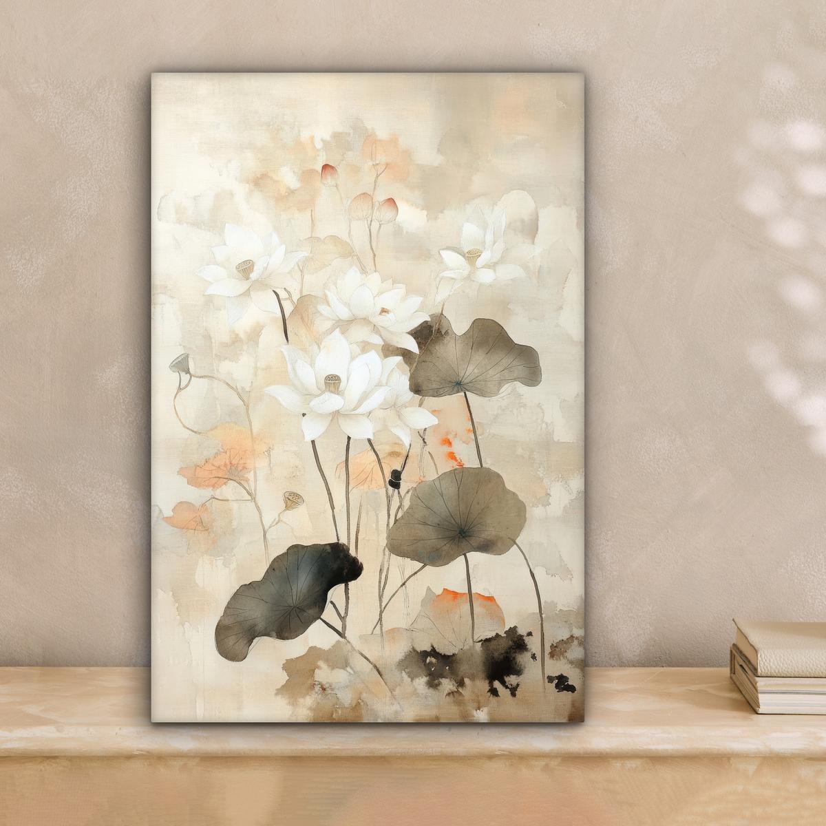 LEINWANDBILD Blumen - Japandi - Wabi sabi Deko Wohnzimmer 20x30 cm - Sandfarben, Textil (20/30cm) - MuchoWow