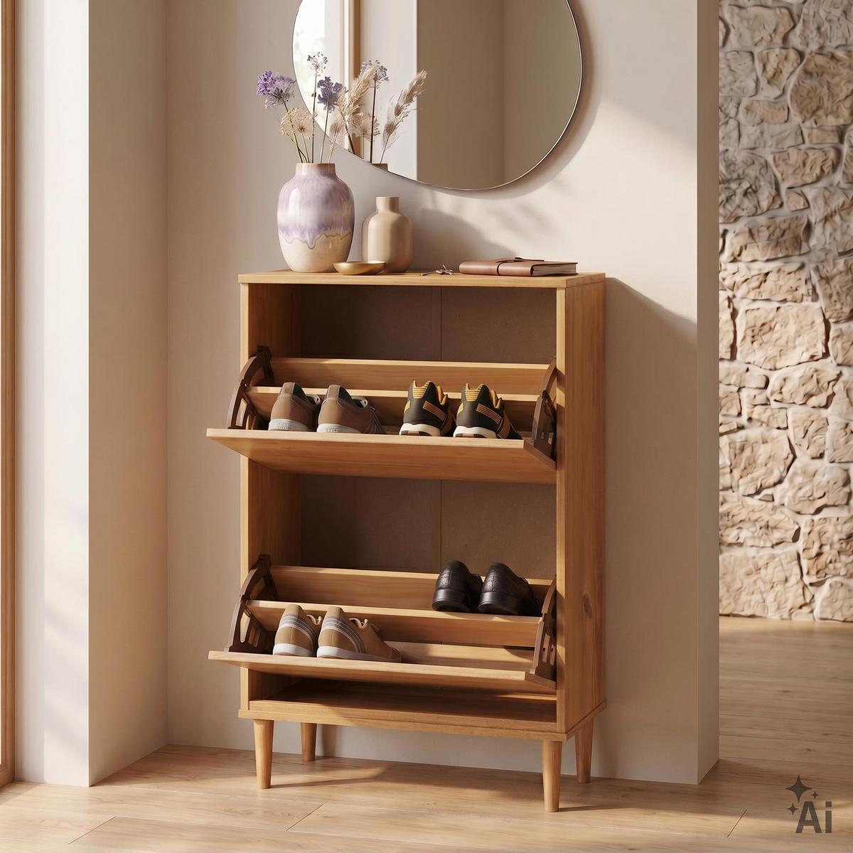 SCHUHKIPPER MIKKA Eiche - Eichefarben, Holz (59/96/25cm) - IDIMEX