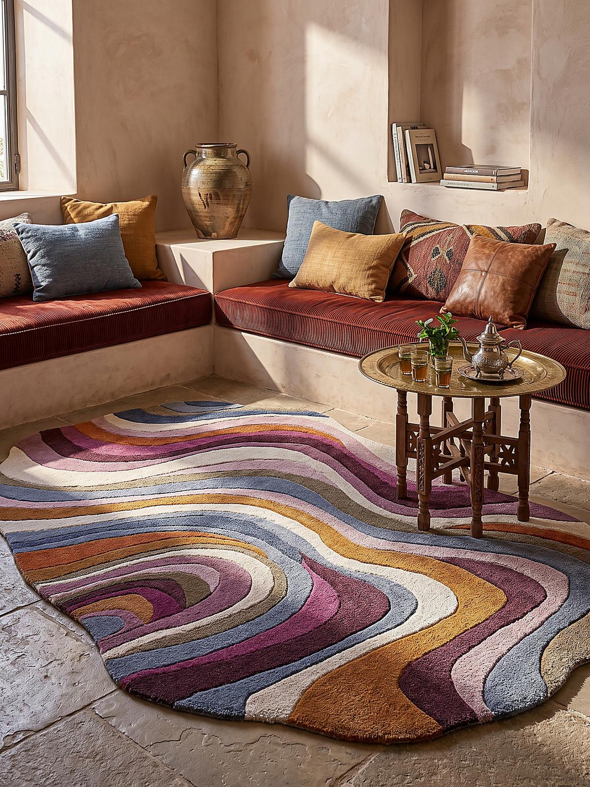TEPPICH aus Wolle, handgetuftet, EFFRA, in Multi, Wellen-Swirl, 160 x 230 cm - Multicolor, Textil (160/230cm) - KADIMA DESIGN