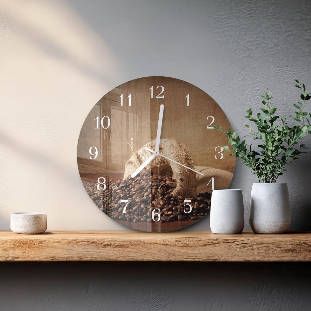 WANDUHR aus Glas Ø30 cm - Kaffee - Braun, Glas (30/30/0.4cm) - TULUP