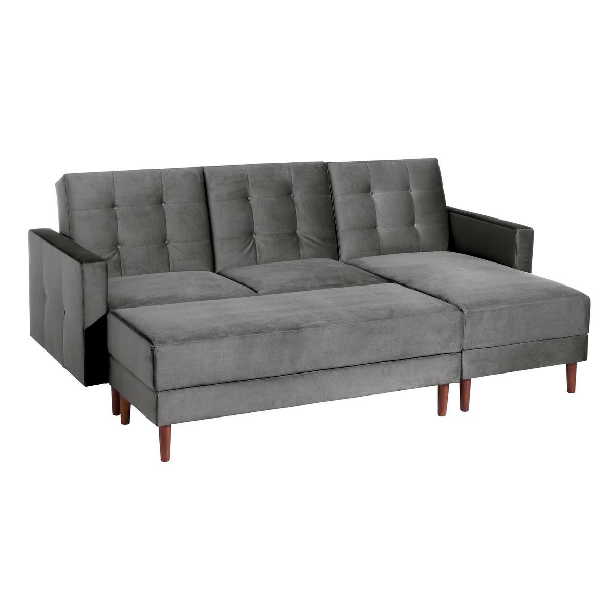 FUNKTIONSSOFA mit Hocker Katunia Samtvelours grau - Grau, Kunststoff (222/92/144cm) - 58aufmkessel